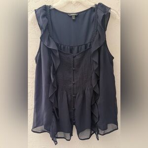 Women's Express Elegant Navy-Blue Ruffle Sleeveless Top, Sz M